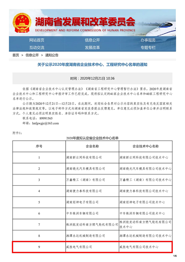 喜報！威勝電氣又添“省級企業技術中心”稱號